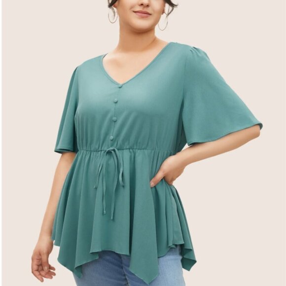 BloomChic Plus Size Plain Button Detail Cross Straps Gathered Blouse 3XL us 22 - Picture 1 of 7